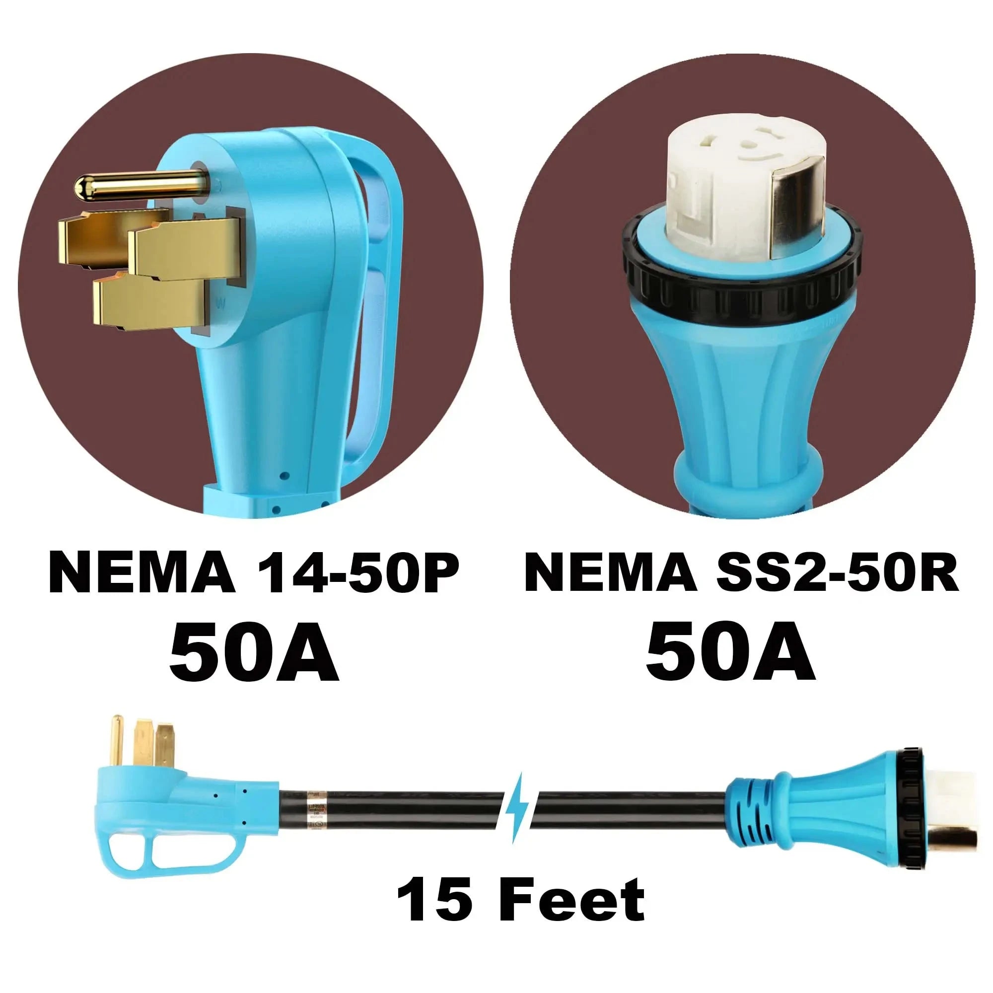 NEMA14-50P To SS2-50R 50Amp 15Feet RV/Generator Extension Cord